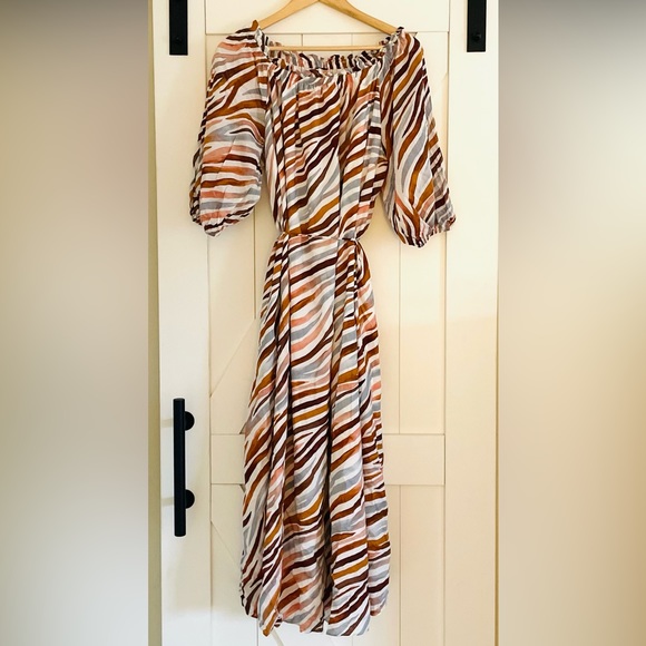 Ann Taylor Petite Zebra Stripe Boatneck Midi Dress - Picture 6 of 9